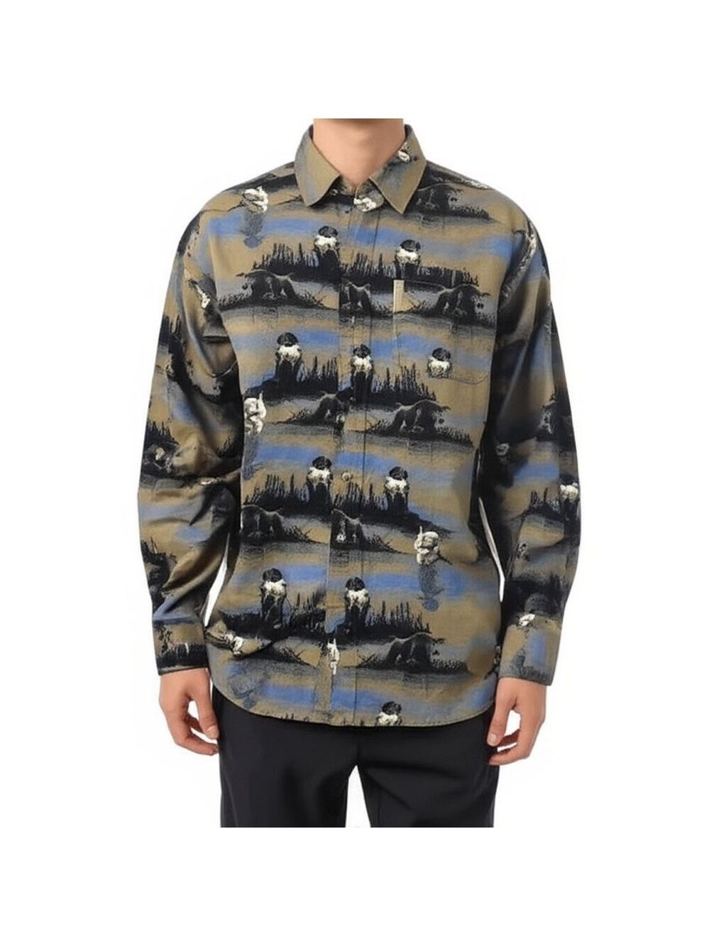 Columbia Sportswear Co River Lodge Shirt Men Size L Tan Animal Print Button Up
